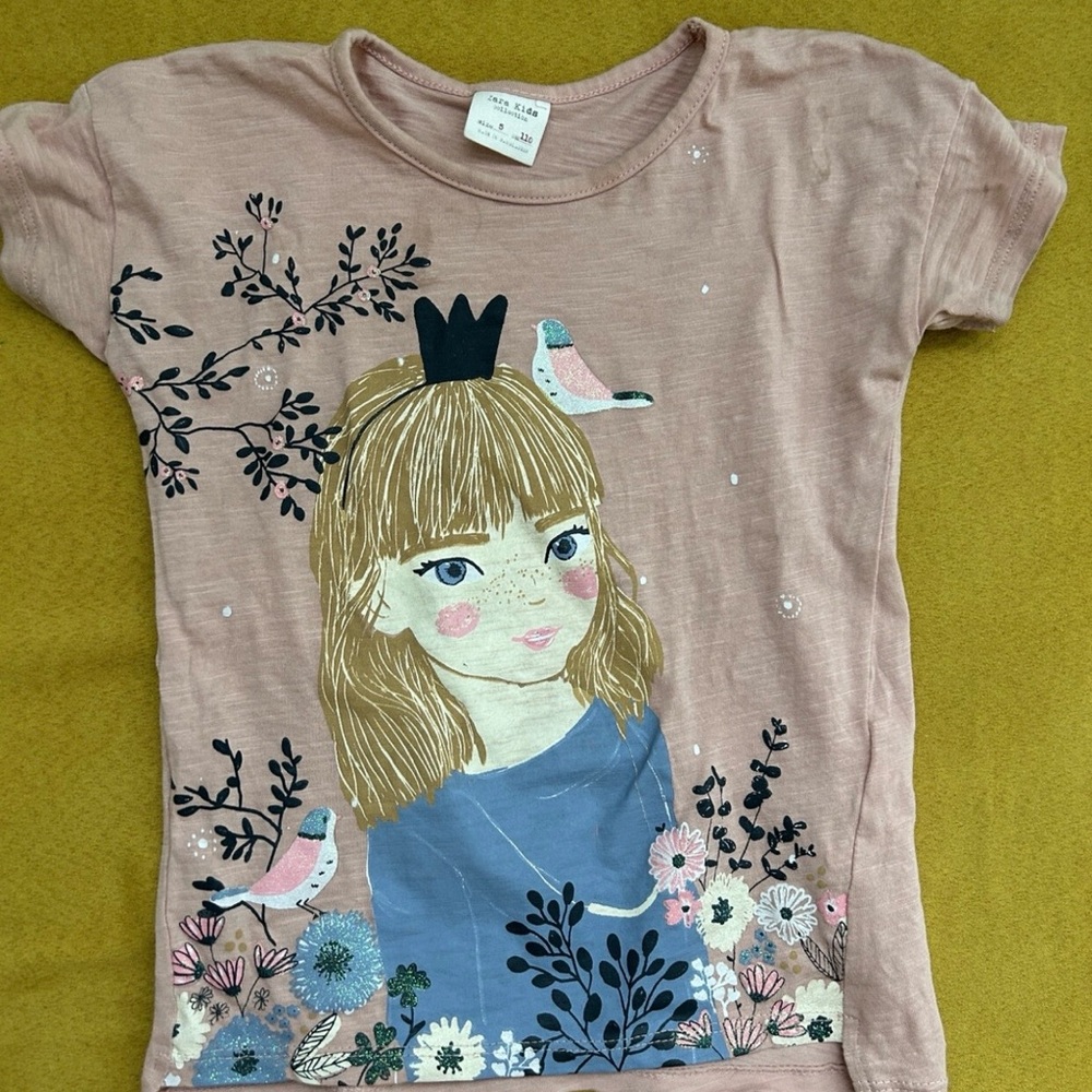 Zara Blush Pink Graphic Tee with Floral Design